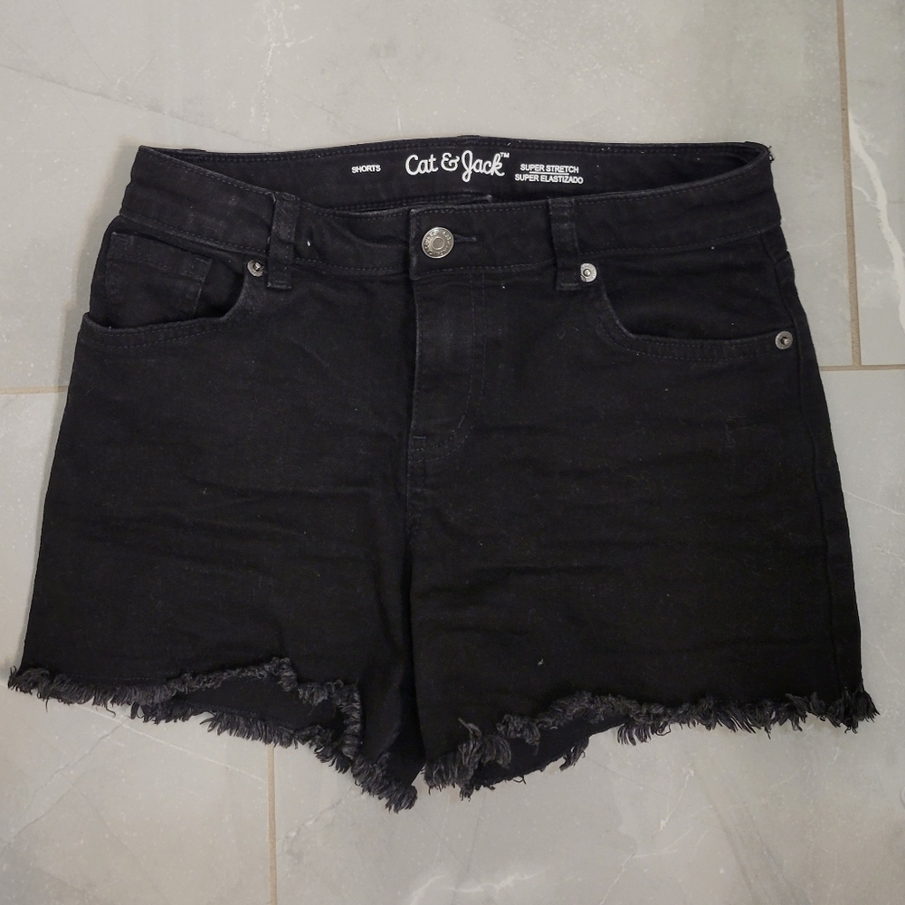 Cat & Jack Girl's Frayed Black Jean Shorts. Size Large